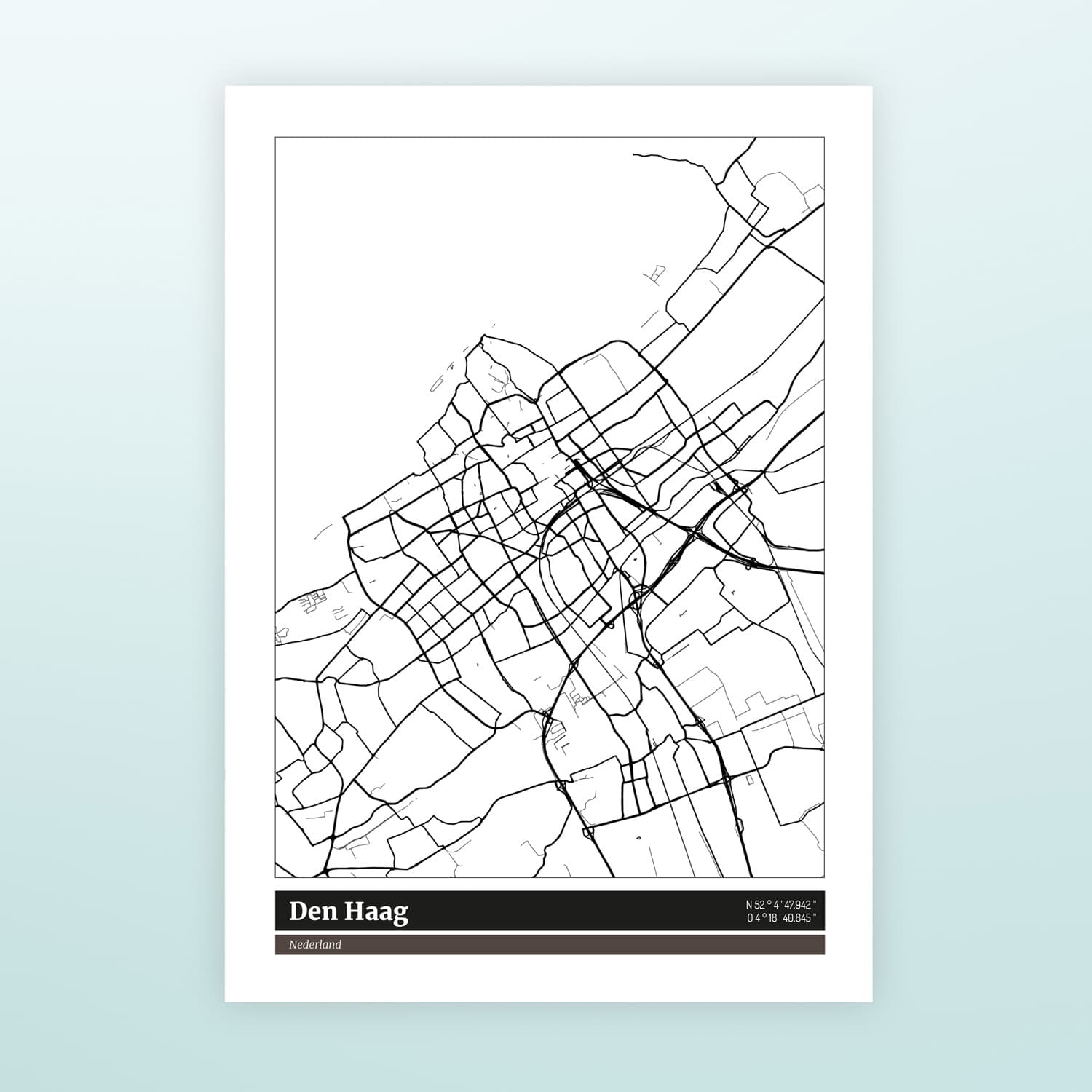 Poster plattegrond Den Haag - Zwart/wit zonder lijst