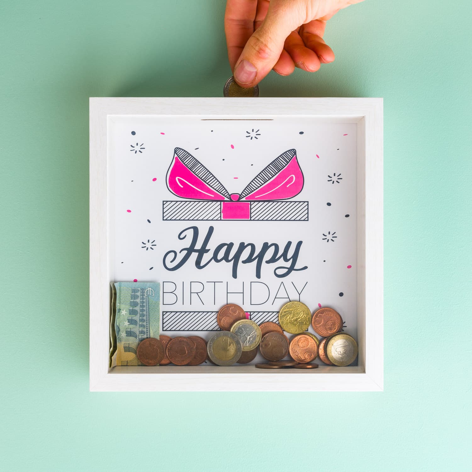 Houten spaarpot – Happy Birthday