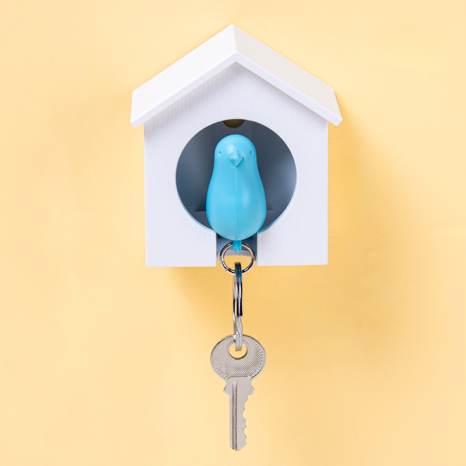 Sparrow Keyring Wit Huisje En Blauwe Vogel