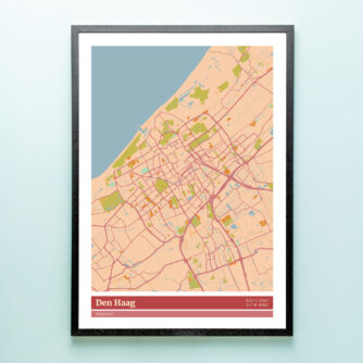 Poster plattegrond Den Haag - Kleur met zwarte houten lijst