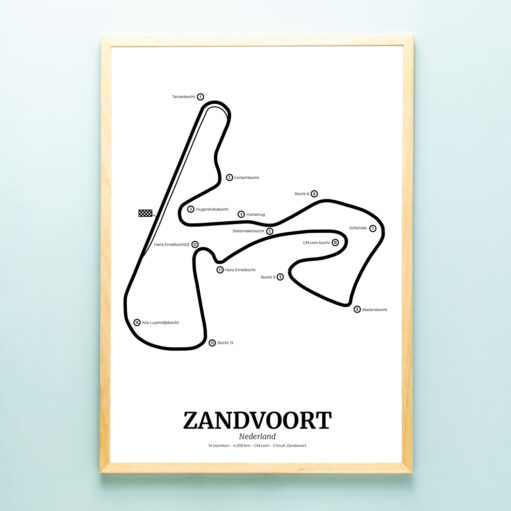 Poster Formule 1 circuit Nederland Zandvoort met blanke houten lijst