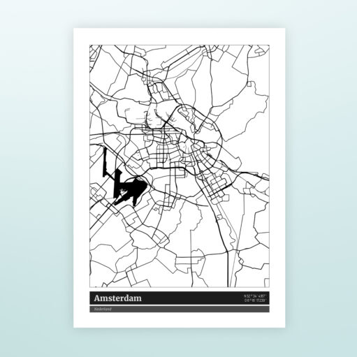 Poster plattegrond Amsterdam - Zwart wit zonder lijst