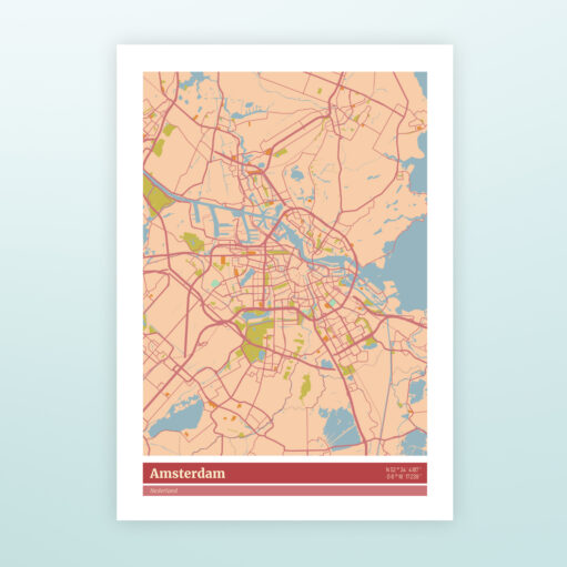 Poster plattegrond Amsterdam - Kleur zonder houten lijst
