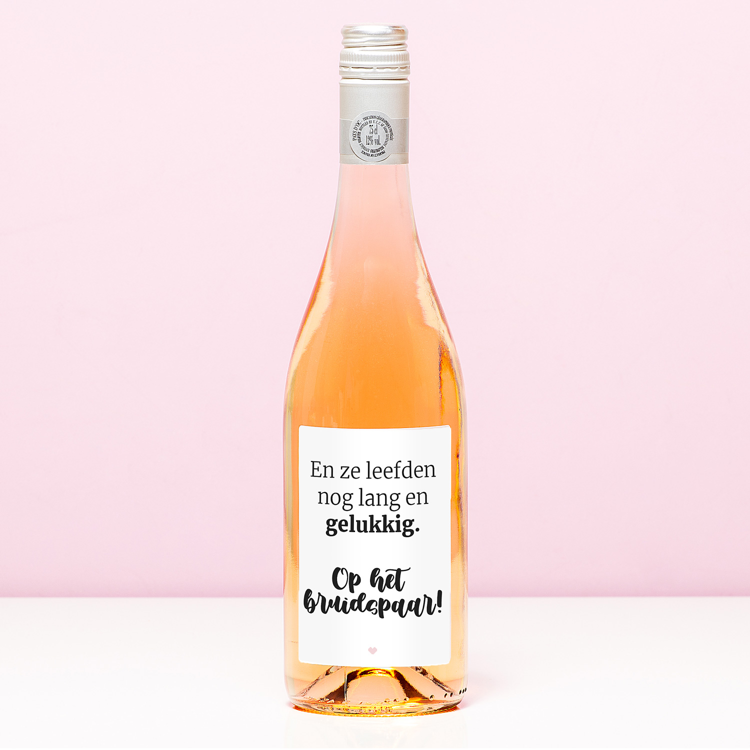 Wijnfles Op Het Bruidspaar - Rosé (Blush Rosé)