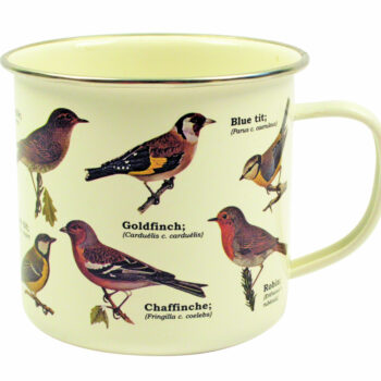 Emaille mok met vogels