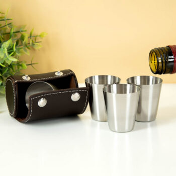 Shotglaasjes met leren hoes (set van 4)
